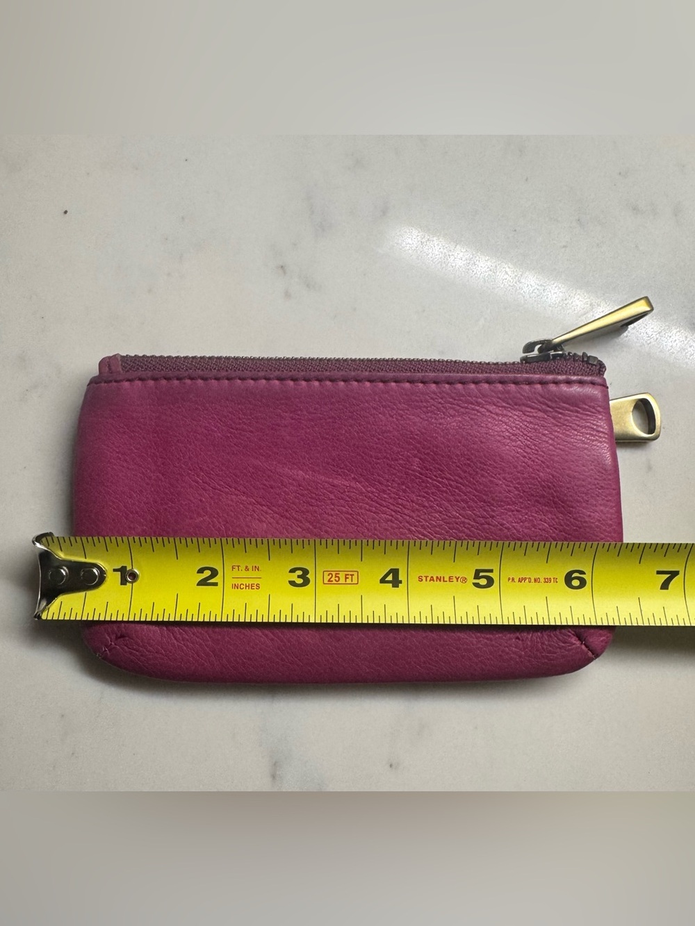 Fossil Purple Leather Zip Coin Purse Key Pouch Wallet Authentic Brass Hardware - Picture 5 of 11